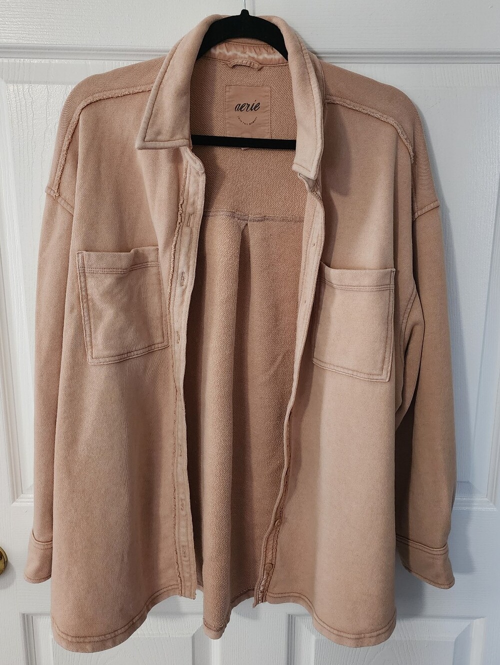 Aerie Womens Button Down Collared Tan Beige Casual Top Shacket Size Small